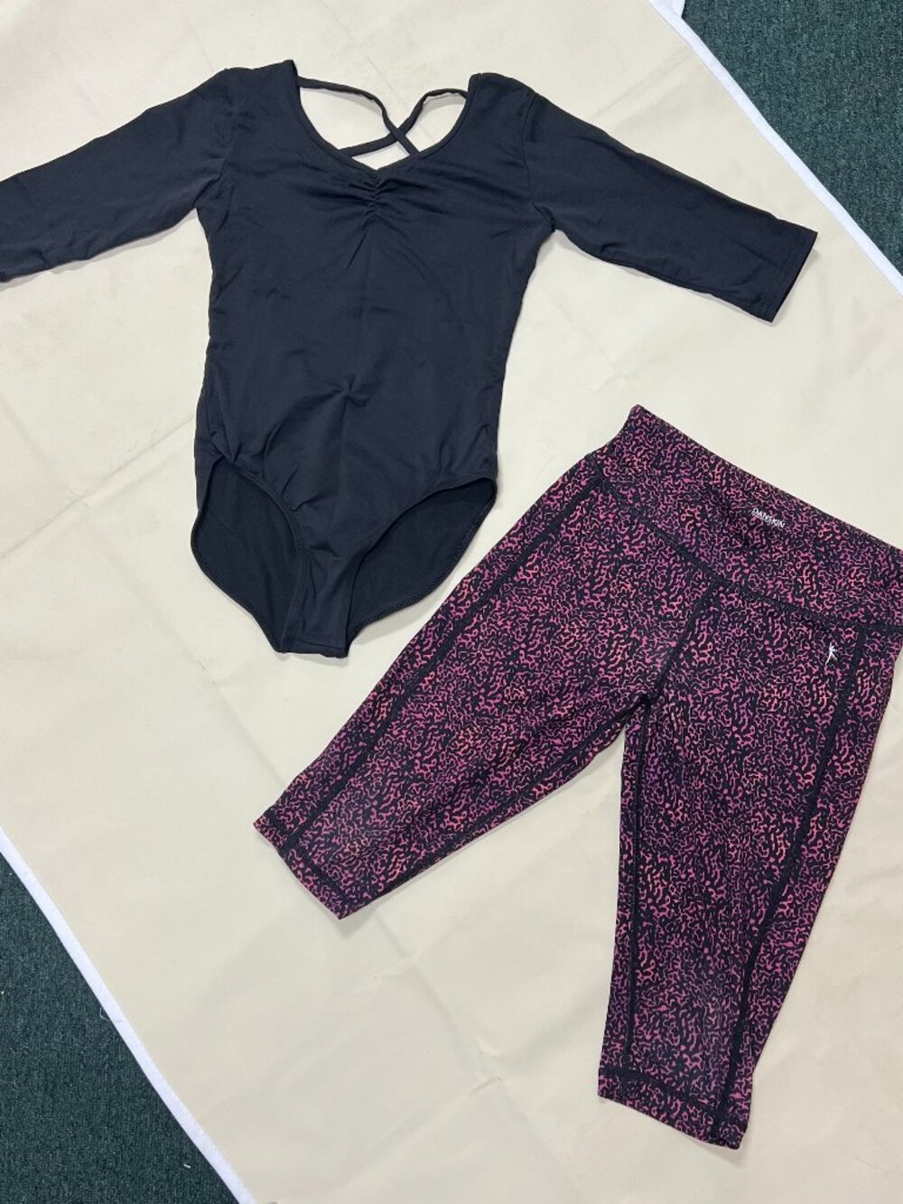 Girls Two Piece Swimsuit size 7/8M capri and body suit Black & Pink